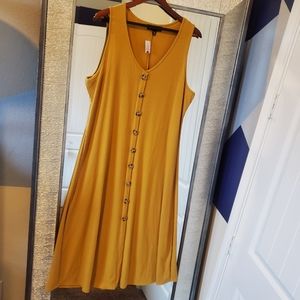 NWT Ribbed Mustard Yellow Midi Dress 1X Buttons